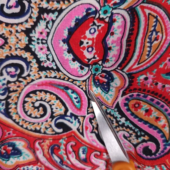 Tolani 100% Silk Button Tunic Womens Large Paisley Boho Roll Tab Sleeve FLAWS - Picture 13 of 16